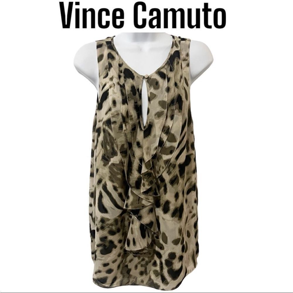 Vince Camuto Women’s Cut Out Front Sleeveless Tank Top Olive Black Size Large